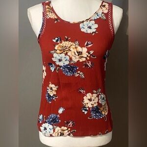 Floral Sleeveless Tank Top - Burgundy